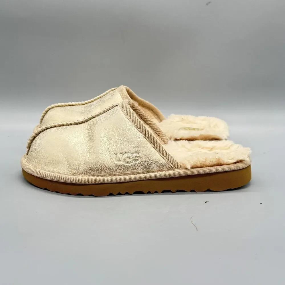UGG Slippers Kids 2 Beige Suede Keegan Shearling Lined Slip On Mule Cozy Shoes